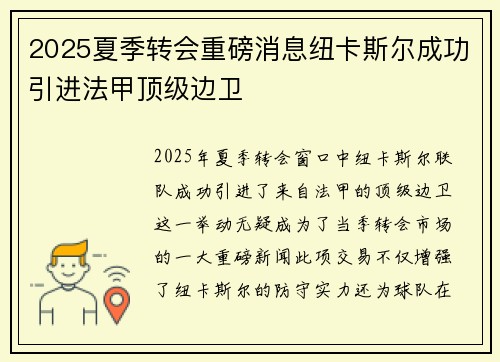 2025夏季转会重磅消息纽卡斯尔成功引进法甲顶级边卫